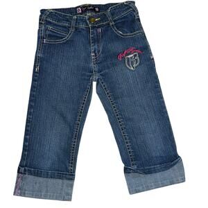 Vintage Y2K Ruff Ryders embroidered blue denim and pink capris girls size 10